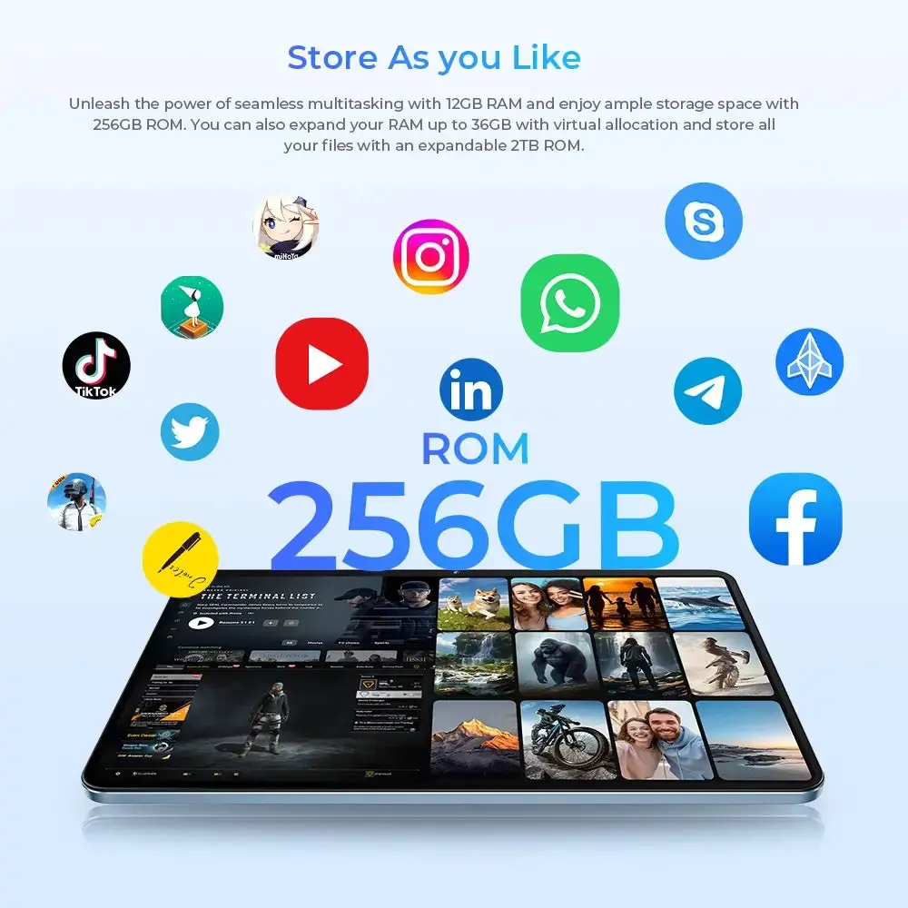 OUKITEL OT5 SmartTablet 12-inch 2K Display TÜV SÜD Certified 11000mAh Battery Android 13(36GB+256GB) - Image 6