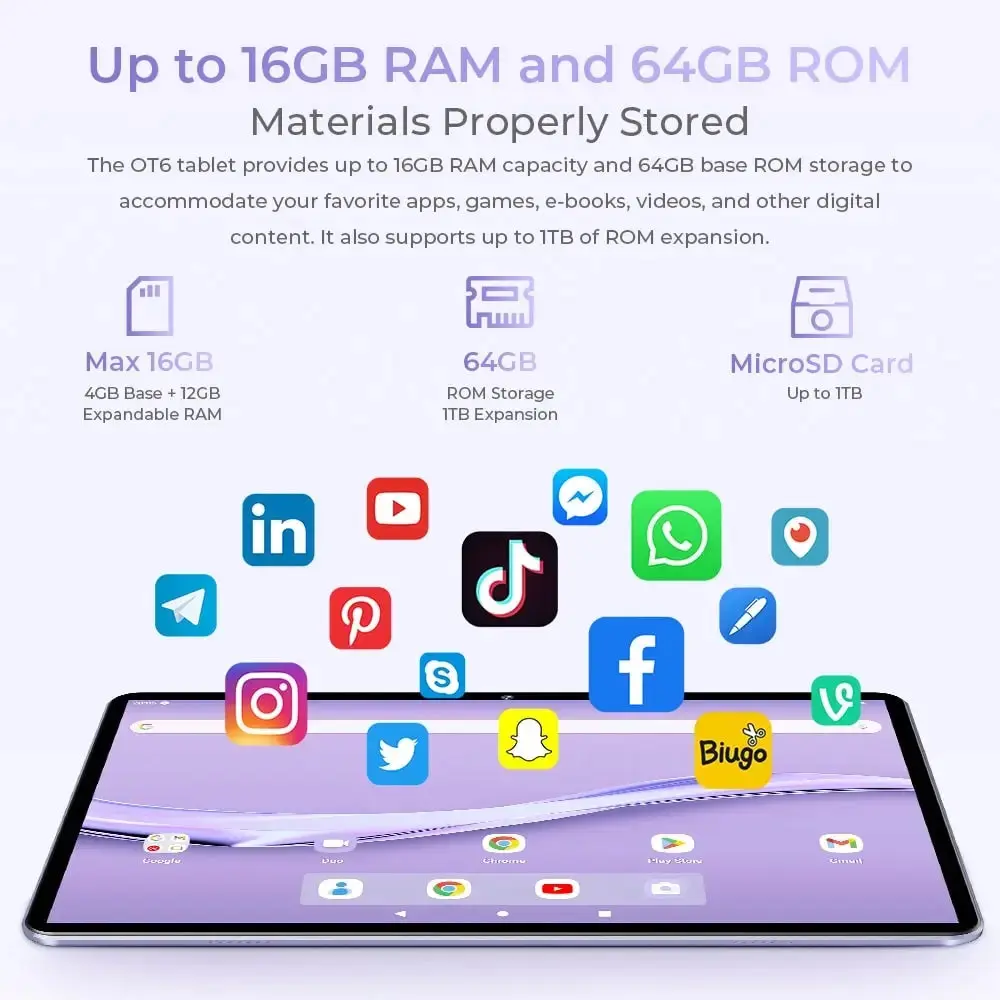 OUKITEL OT6 SmartTablet 10.1-inch TÜV SÜD Certified 8000mAh Android 13(16GB+64GB) - Image 6