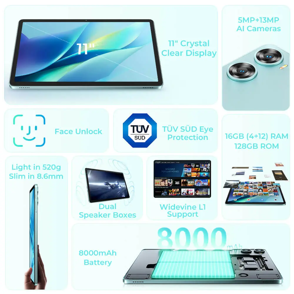 OUKITEL OT9 Smart Tablet Widevine L1 11-inch HD Display 8000mAh Battery Android 14 - Image 6