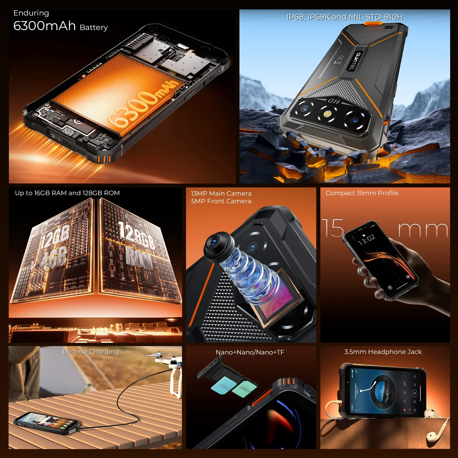 OUKITEL G3-EV Rugged Phone 6'' HD+ Display 6300mAh Big Battery 13MP Camera Android 14(4GB+128GB) - Image 5