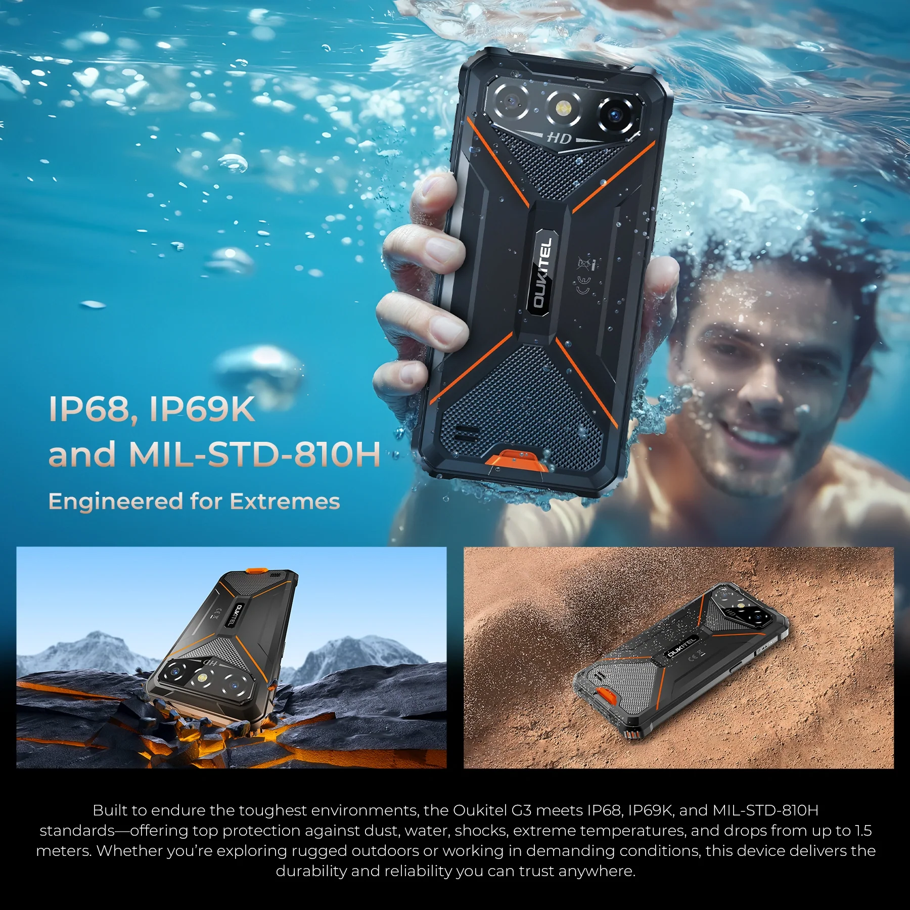 OUKITEL G3-EV Rugged Phone 6'' HD+ Display 6300mAh Big Battery 13MP Camera Android 14(4GB+128GB) - Image 7