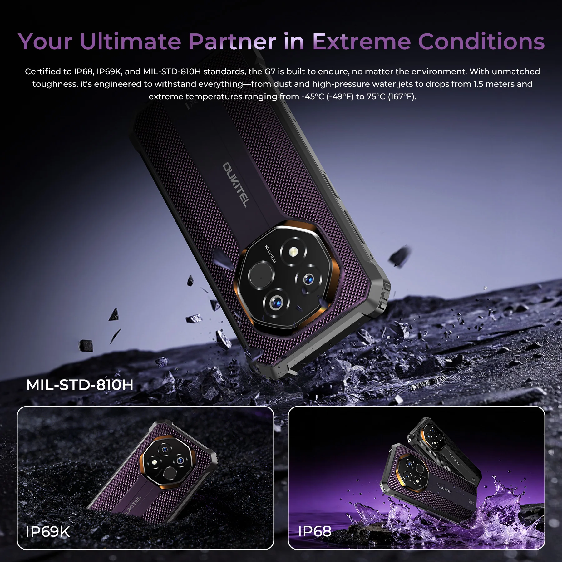 OUKITEL G7-EV 5G Rugged Phone 6.52'' HD+ Display 10,600mAh Big Battery 64MP Camera Android 16 - Image 7