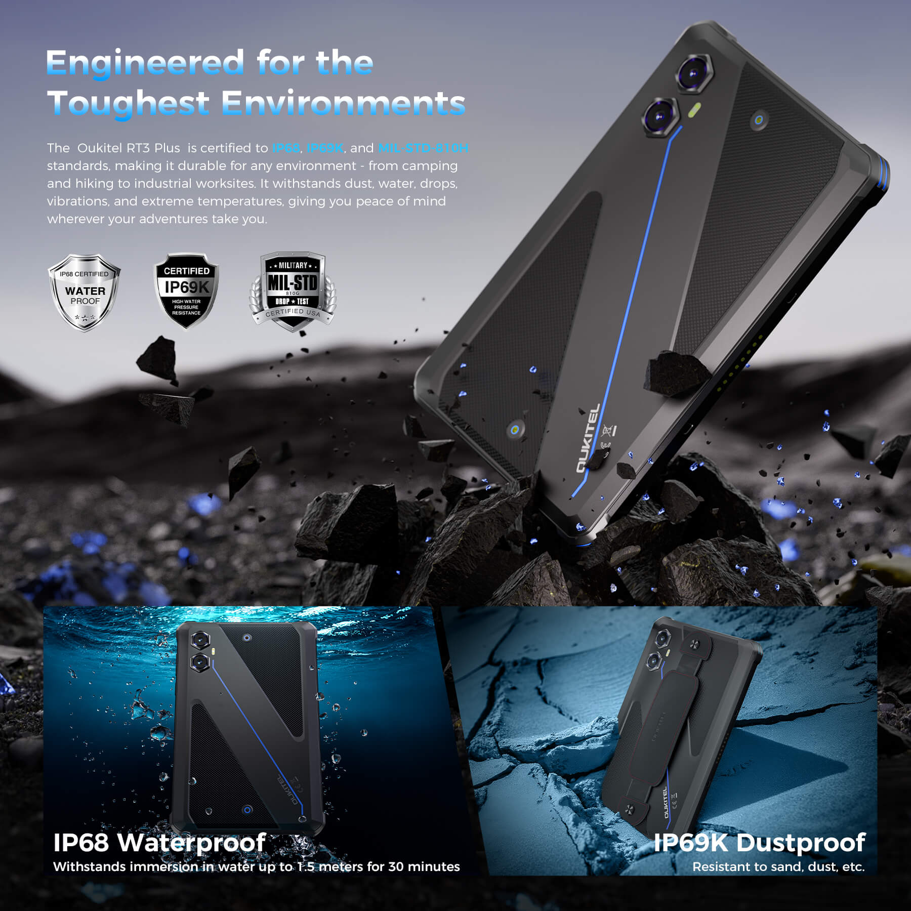 OUKITEL RT3 Plus 4G RuggedTablet 8-inch 11000mAh Big Battery 16MP Camera Android 15 (4GB+128GB NFC) - Image 6