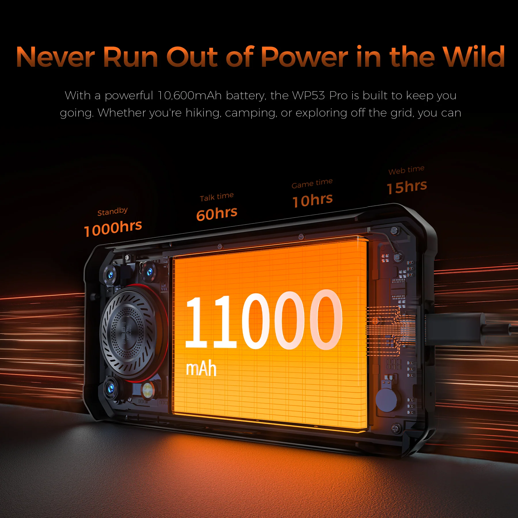 OUKITEL WP53 Pro 4G Rugged Phone 6.52'' FHD+ Display 11000mAh Big Battery 50MP Camera Camping Light Android 15(8GB+256GB NFC) - Image 6