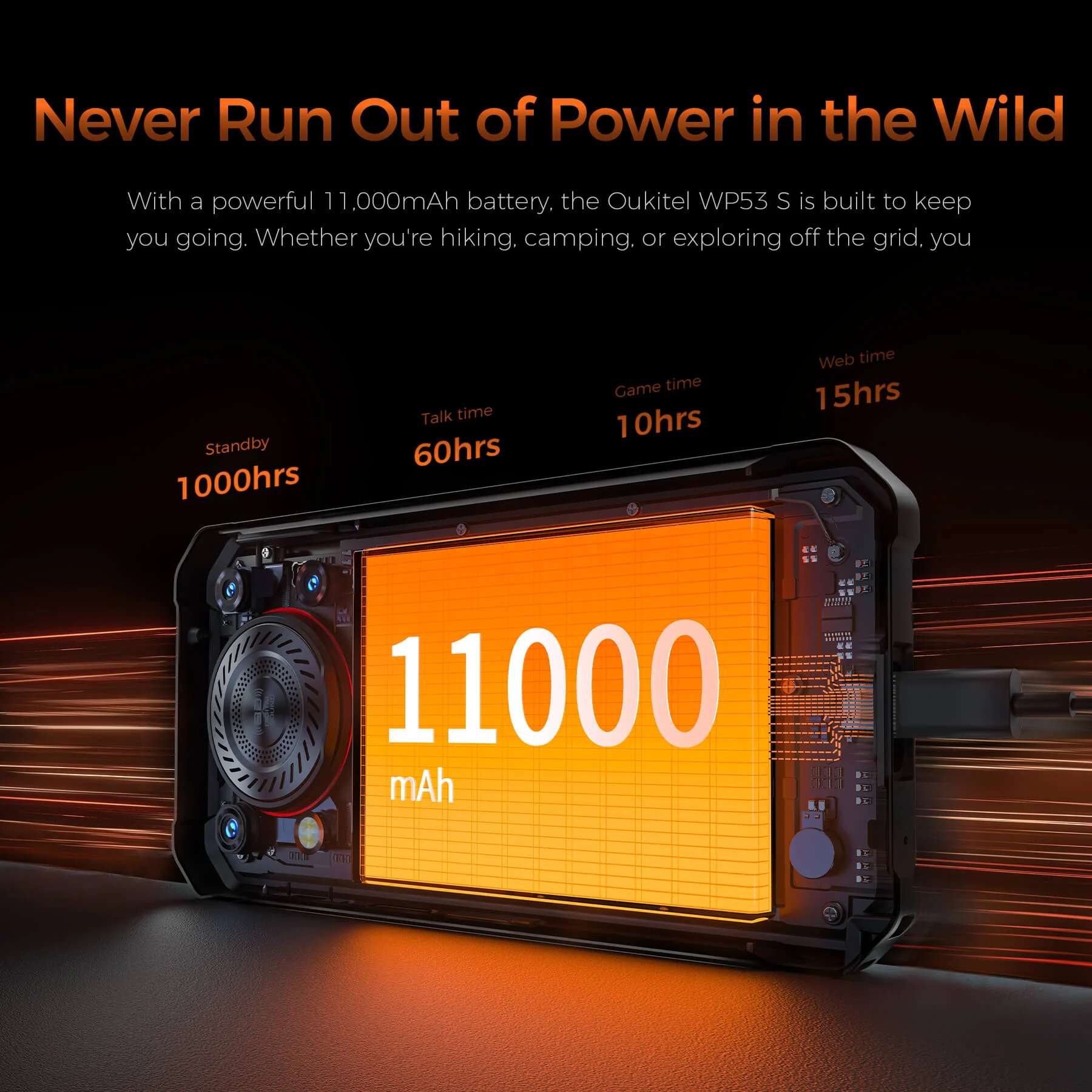 OUKITEL WP53 S 4G Rugged Phone 6.52'' FHD+ Display 11000mAh Big Battery 50MP Camera Camping Light Android 15(4GB+128GB NFC) - Image 8