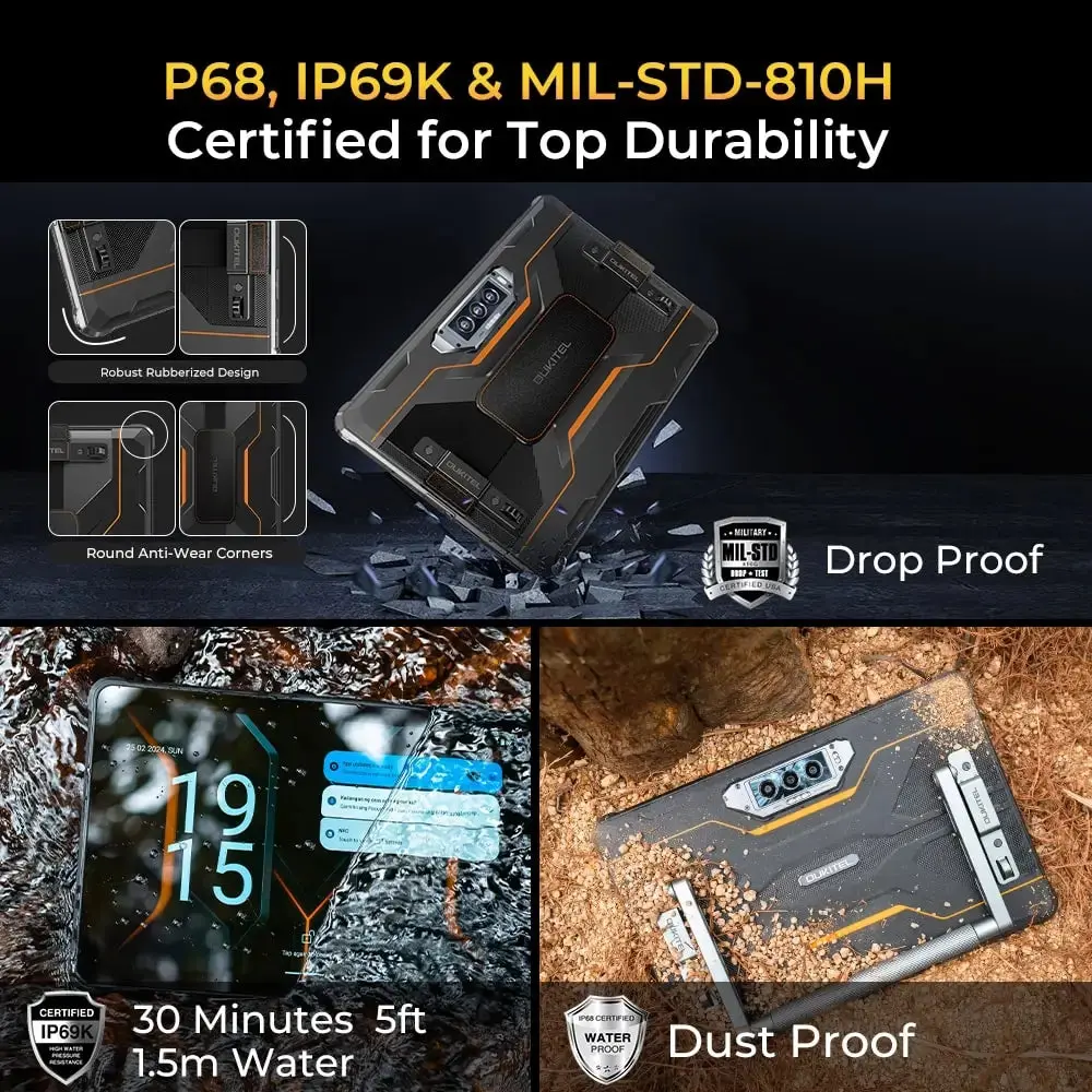 OUKITEL RT8 Rugged Tablet (Stand included) 10.1-inch 2K 20000mAh Battery 48MP Camera Android 14(12GB+256GB) - Image 8