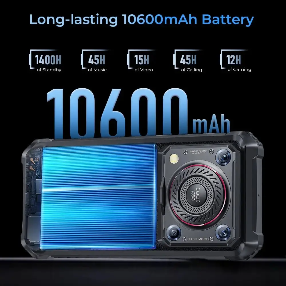 OUKITEL WP36 4G Rugged Phone 6.52-inch 8D Sound 10600mAh Big Battery Android 13(16GB+128GB NFC) - Image 3